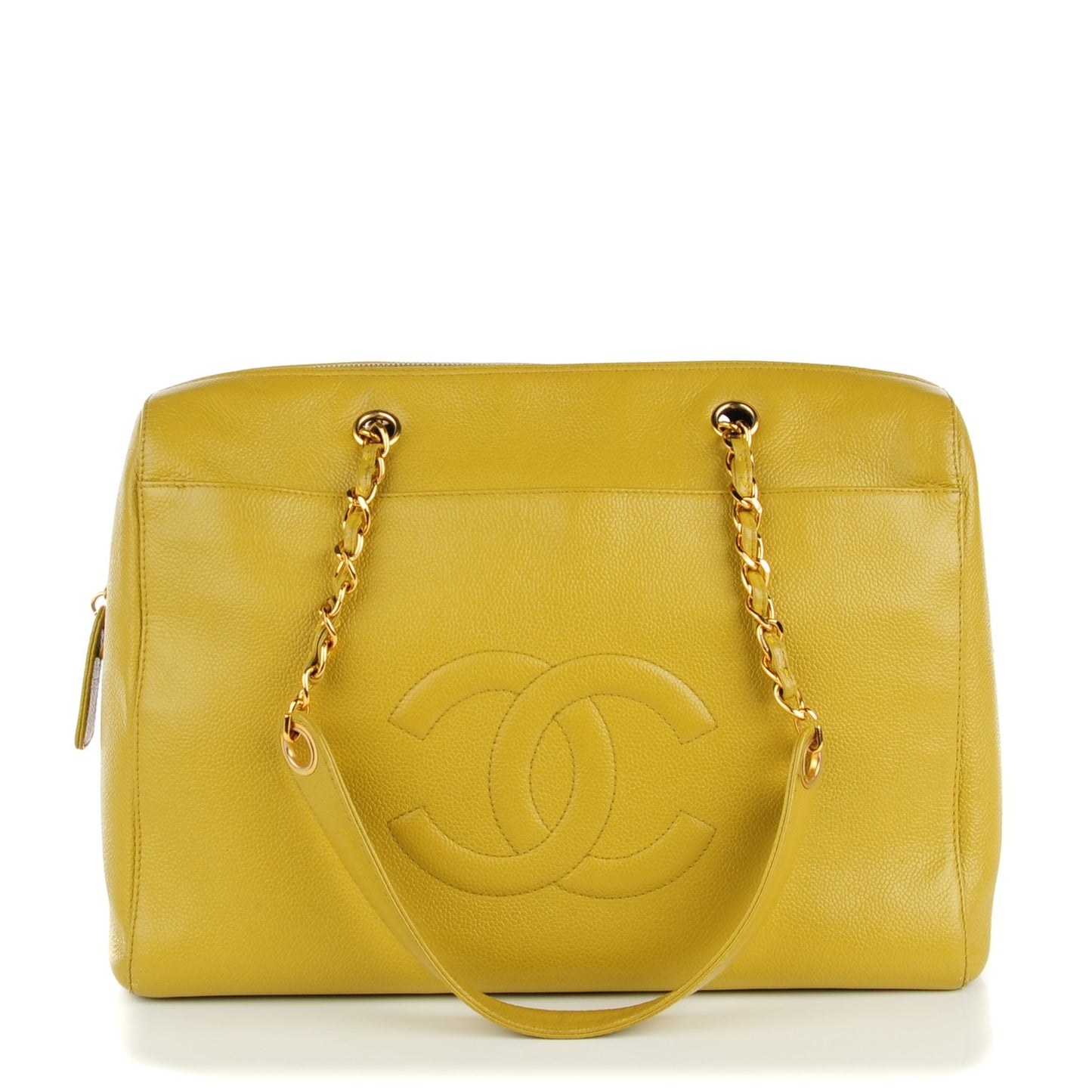 Caviar Large CC Shoulder Bag Chartreuse