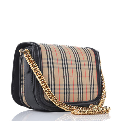 Burberry Smooth Calfskin 1983 Knight Check Link Shoulder Bag Black 3 of 6
