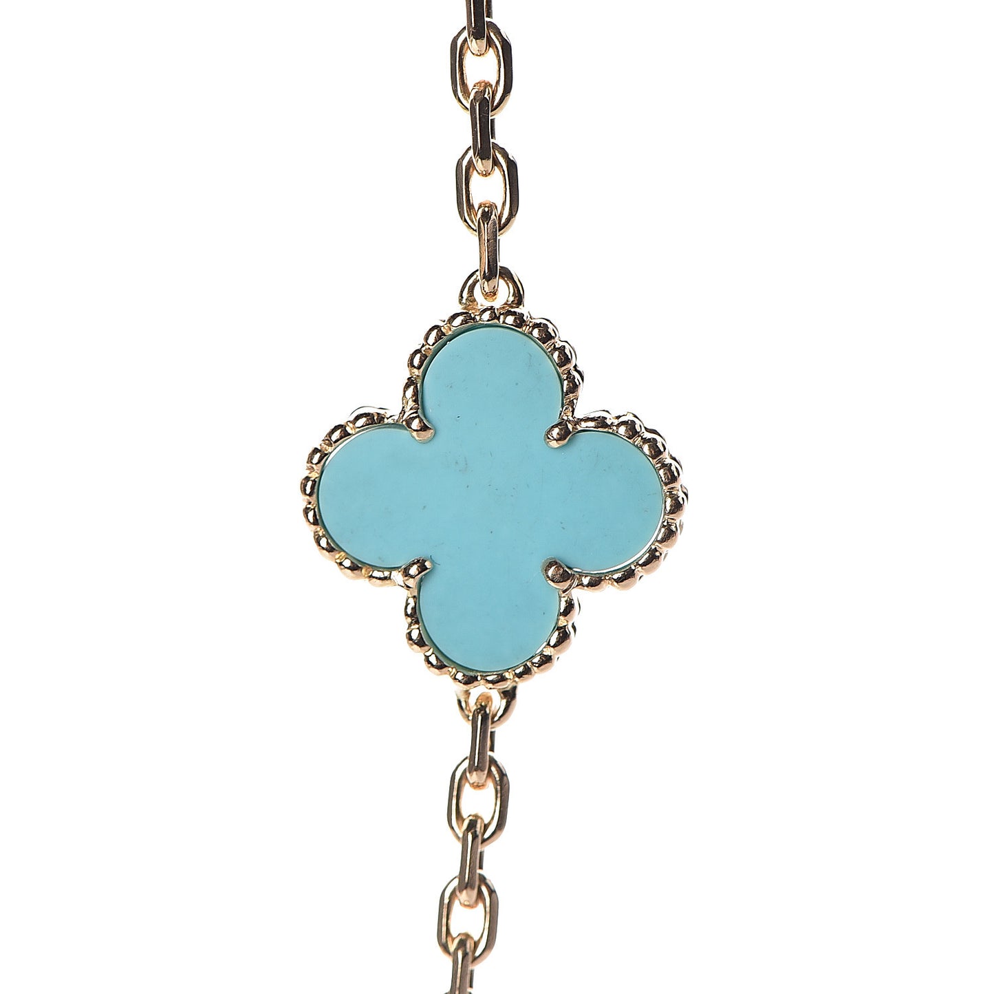 18K Yellow Gold Turquoise 10 Motifs Vintage Alhambra Necklace