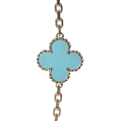 Van Cleef & Arpels 18K Yellow Gold Turquoise 10 Motifs Vintage Alhambra Necklace 12 of 15