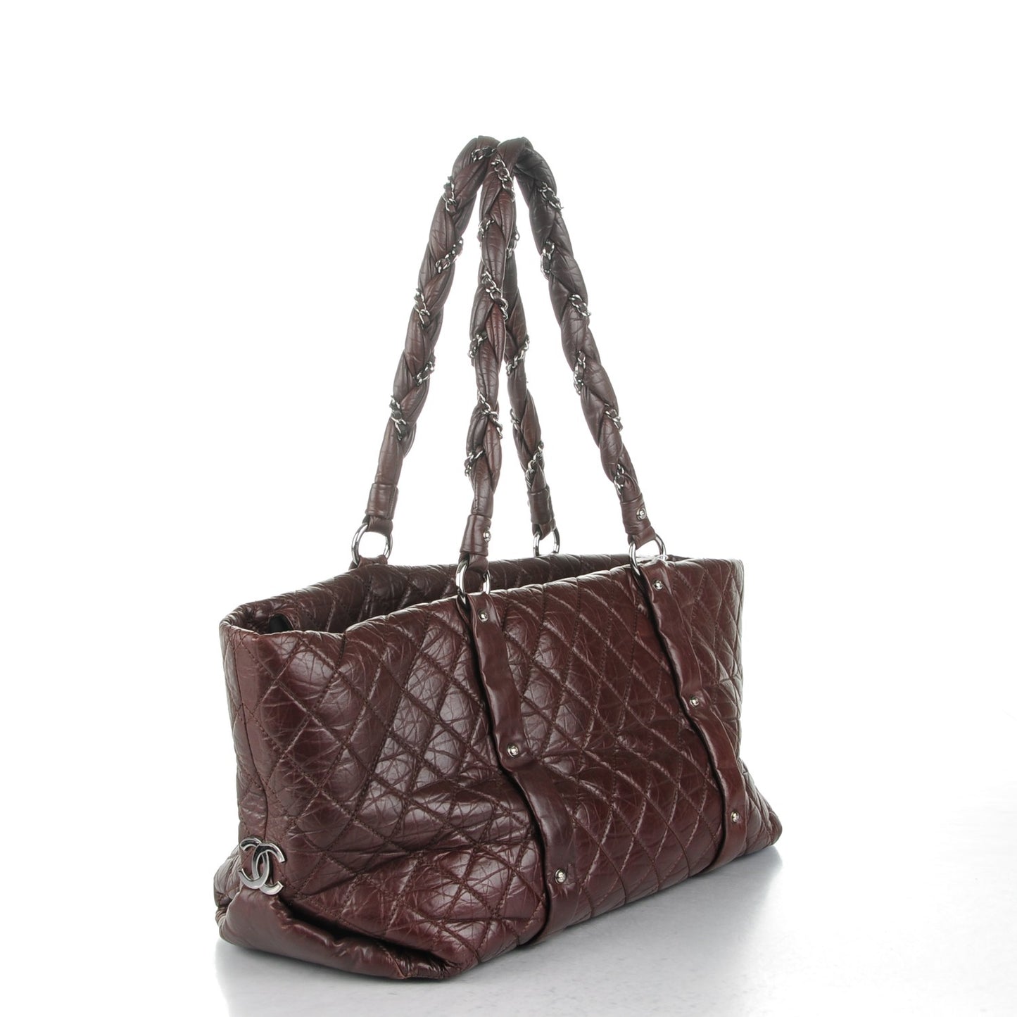 Distressed Lambskin Vintage Ligne Lady Braid XL Tote Brown