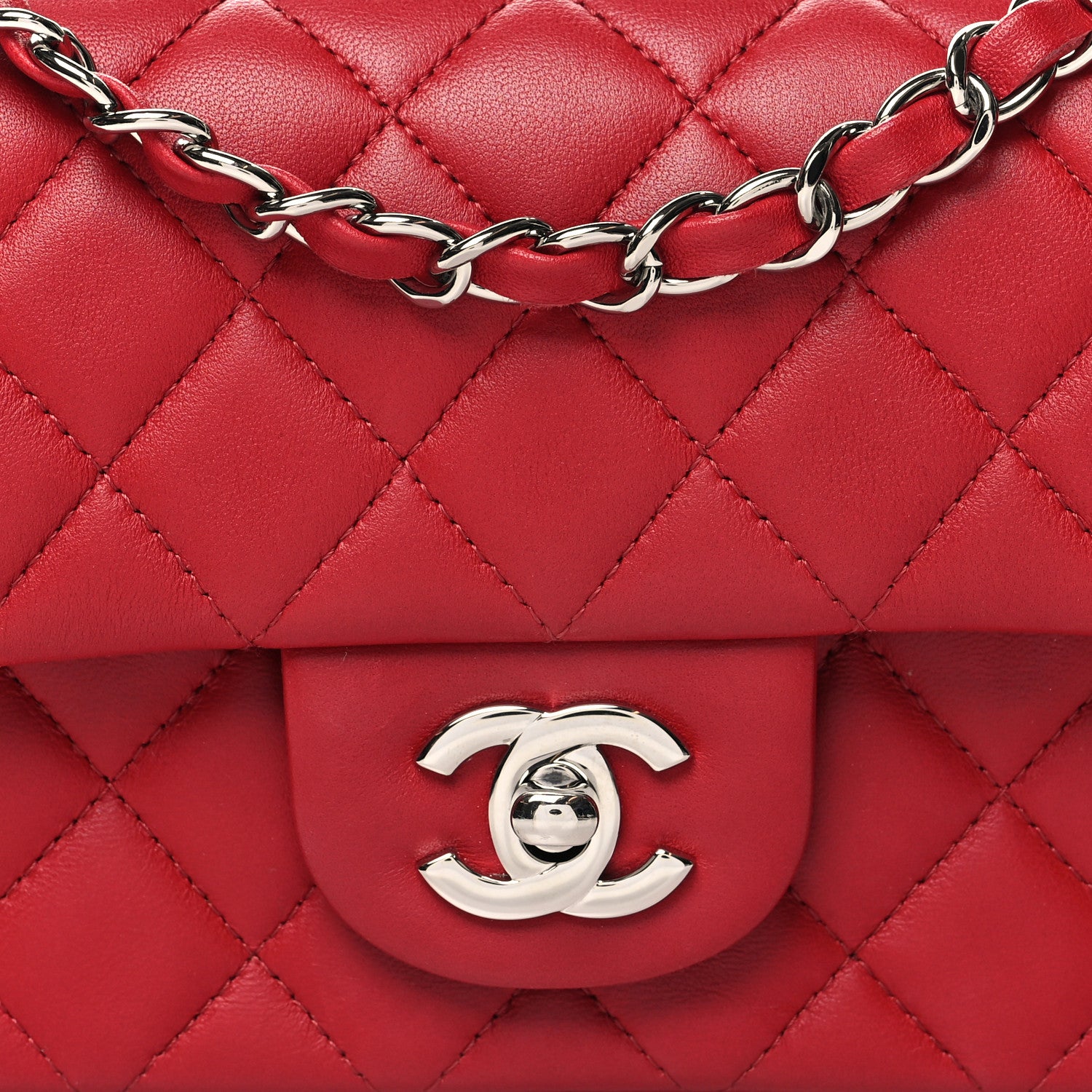 Chanel Lambskin Quilted Mini Rectangular Flap Red 7 of 10