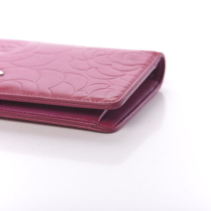 Chanel Lambskin Camellia Embossed Yen Wallet Fuchsia 10 of 12
