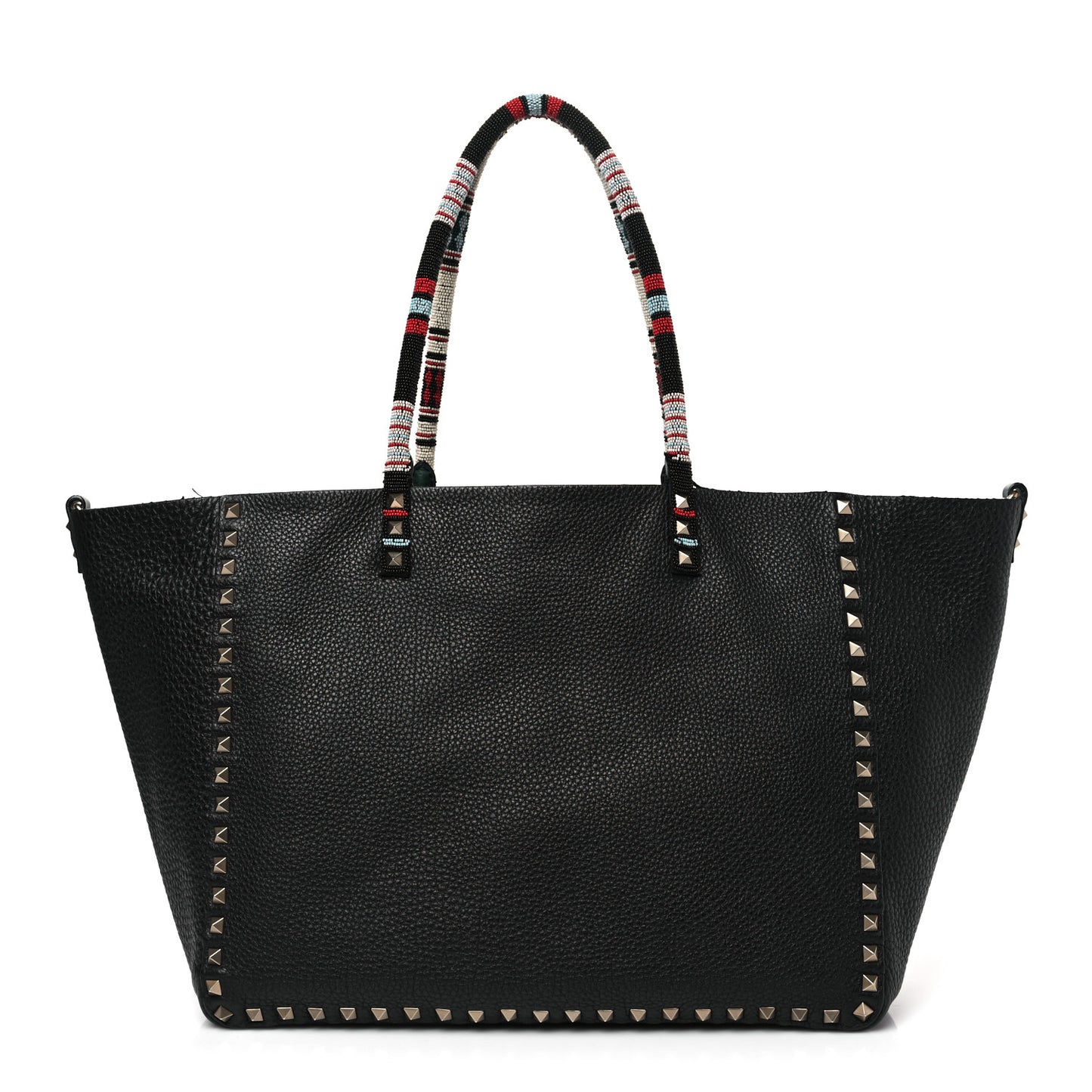 Pebbled Calfskin Beaded Rockstud Tote Black