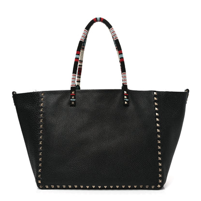 Valentino Garavani Pebbled Calfskin Beaded Rockstud Tote Black 1 of 15