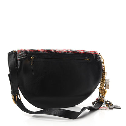 Balenciaga Wool Plaid Diagonal Allover Logo Matelasse XS Souvenir Belt Bag Black White Red 3 of 10