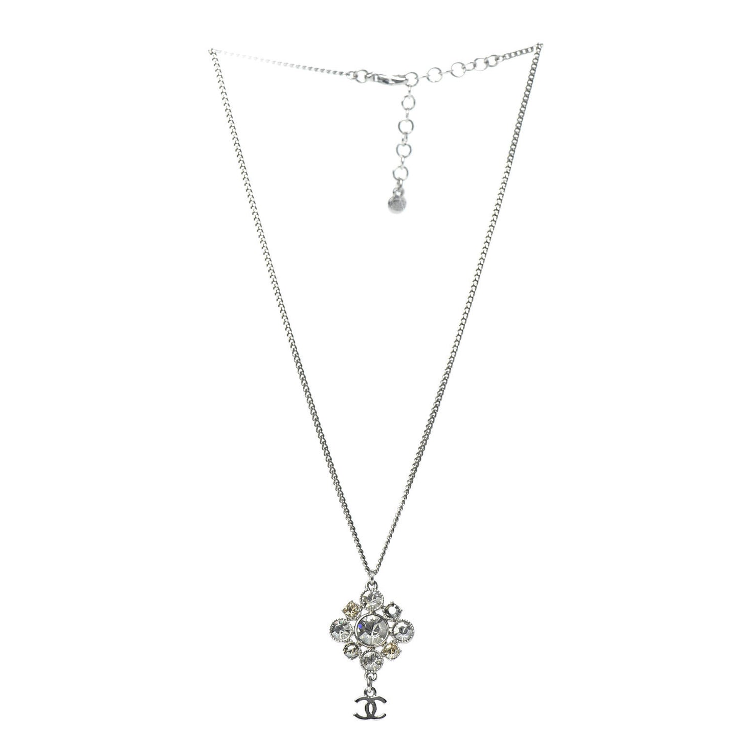 Crystal CC Drop Pendant Necklace Silver