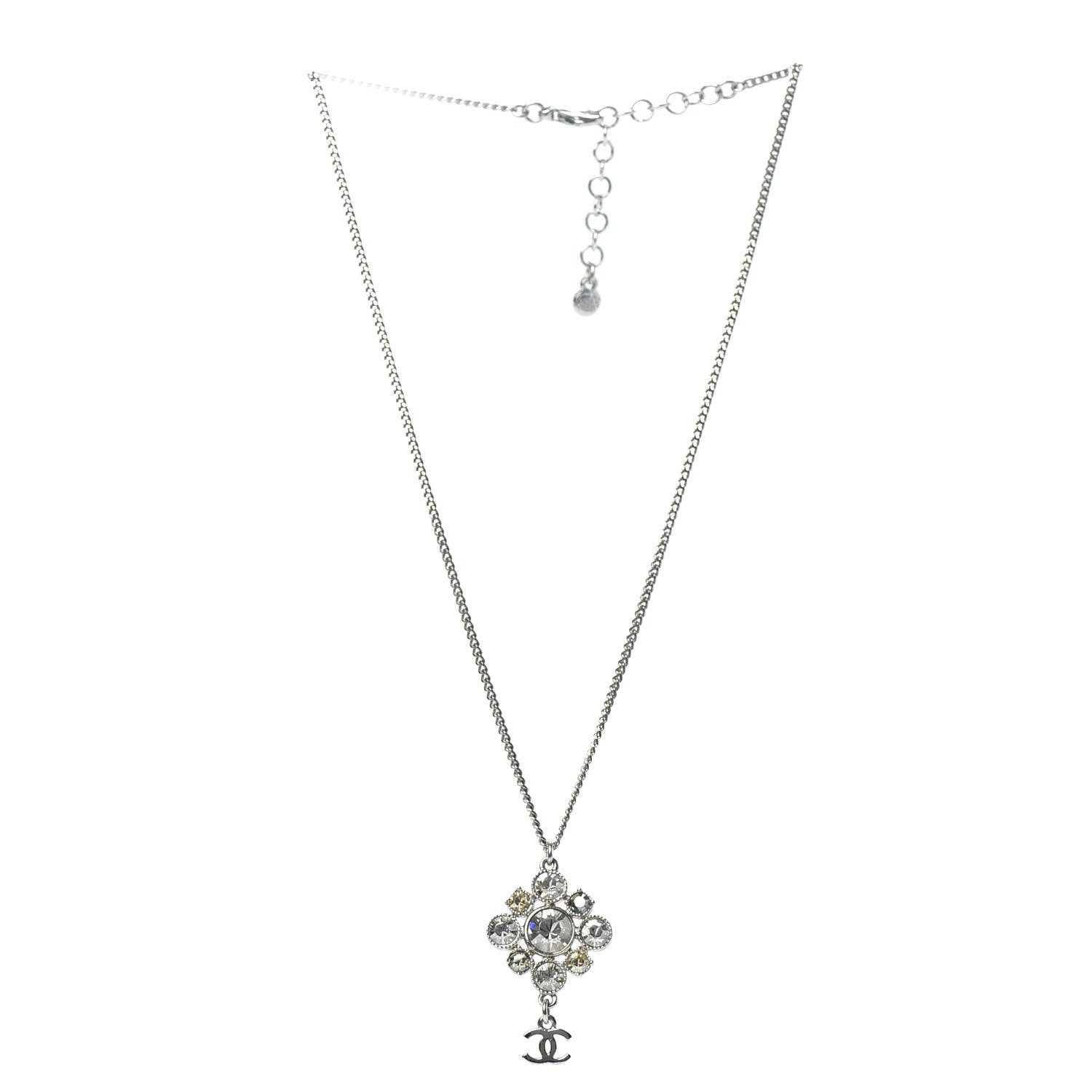 Chanel Crystal CC Drop Pendant Necklace Silver 2 of 5