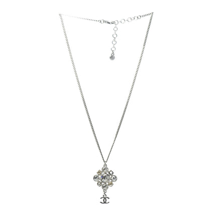 Chanel Crystal CC Drop Pendant Necklace Silver 2 of 5