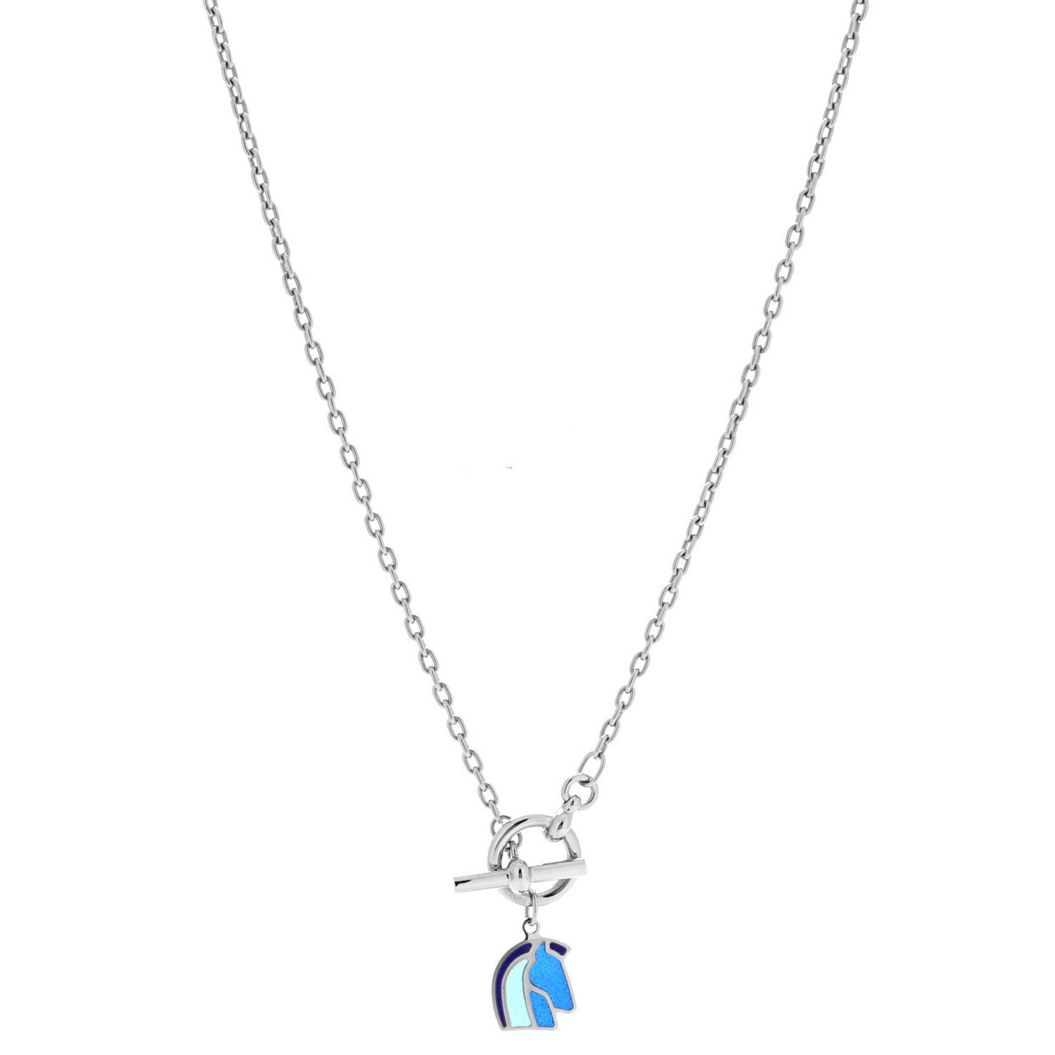 Hermes Palladium Enamel Helios Cheval Necklace Camaïeu De Bleu 1 of 8