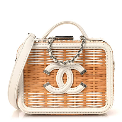 Chanel Raffia Calfskin Small CC Filigree Vanity Case White 1 of 15