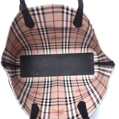 Burberry Grainy Calfskin Haymarket Check Medium Reversible Tote Black 8 of 15