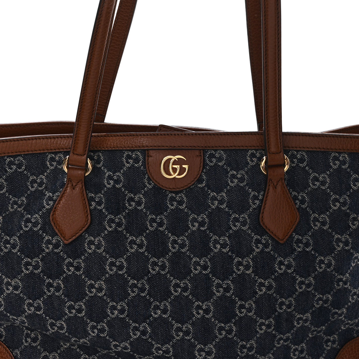 New Denim GG Monogram Medium Ophidia Shopping Tote Blue Tea Cuir