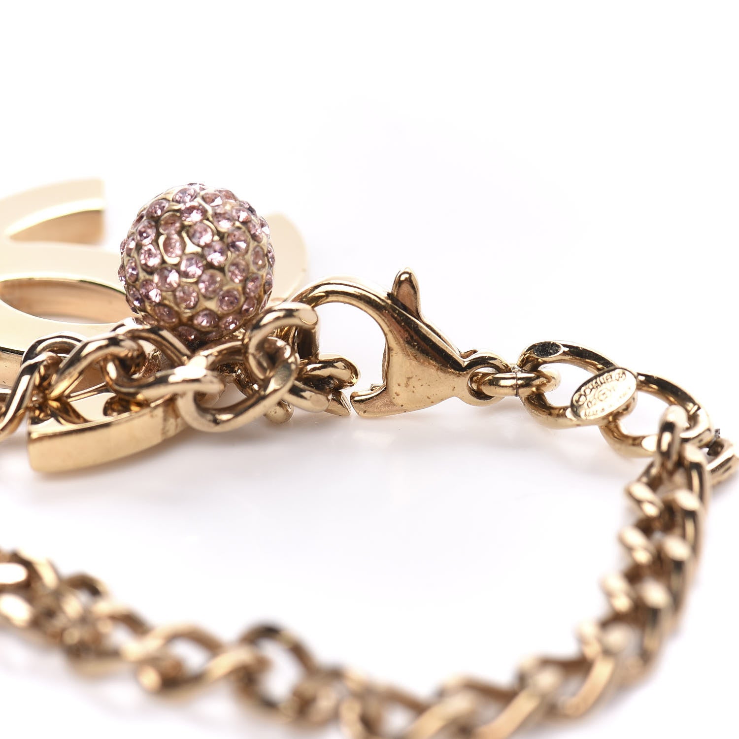 Chanel Crystal Bead Chain CC Bracelet Gold Pink 4 of 7