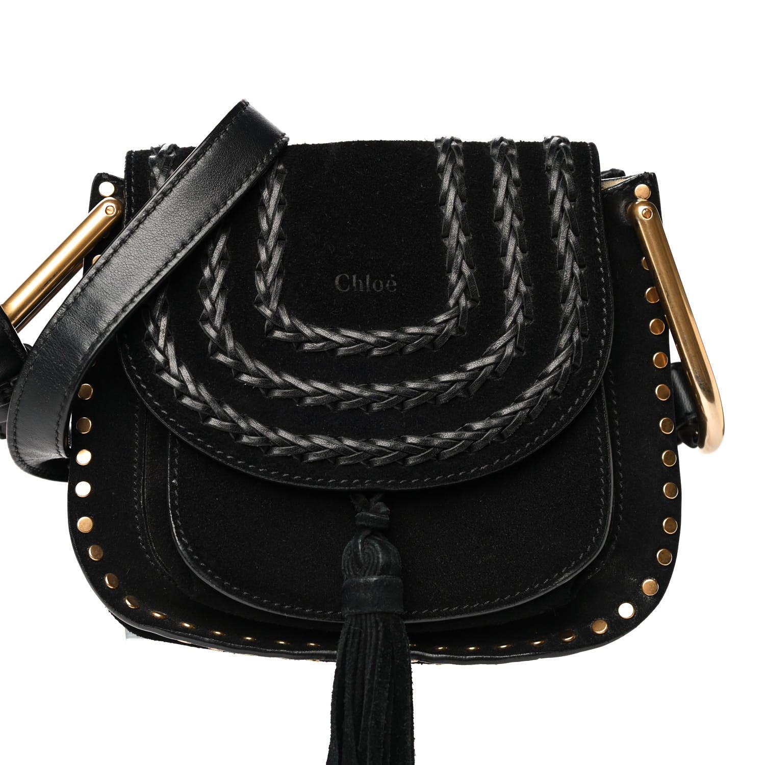 Chloe Suede Calfskin Braided Mini Hudson Shoulder Bag Black 8 of 13