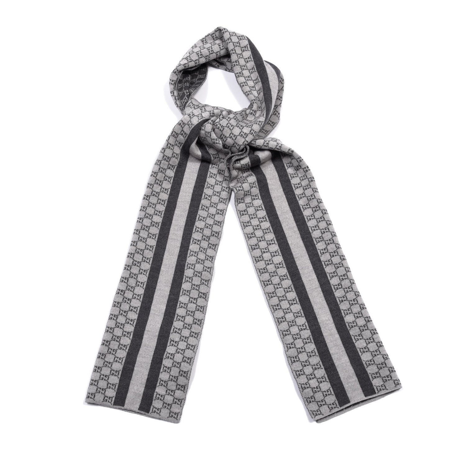 Wool Tricot GG Monogram Web New Lunicart Scarf Zinc Medium Grey