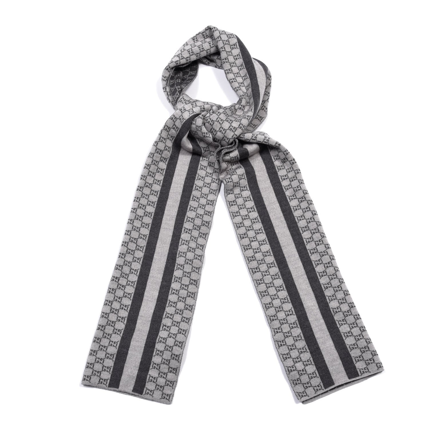 Gucci Wool Tricot GG Monogram Web New Lunicart Scarf Zinc Medium Grey 1 of 3