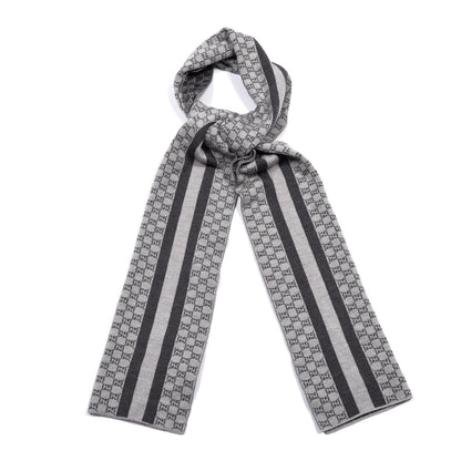 Gucci Wool Tricot GG Monogram Web New Lunicart Scarf Zinc Medium Grey 1 of 3