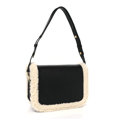 Gucci Sakai Be Green Calfskin Shearling Horsebit 1955 Shoulder Bag Black 3 of 10