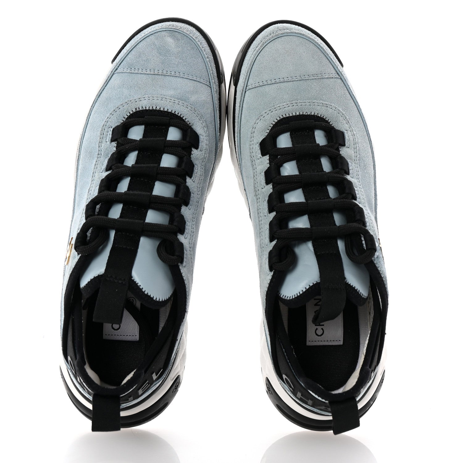 Chanel Suede Calfskin Nylon Grosgrain CC Sneakers 38.5 Light Blue 2 of 10
