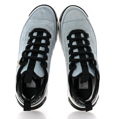 Chanel Suede Calfskin Nylon Grosgrain CC Sneakers 38.5 Light Blue 2 of 10