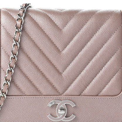 Chanel Metallic Caviar Chevron Quilted Vintage Mademoiselle Wallet On Chain WOC Pink 10 of 10