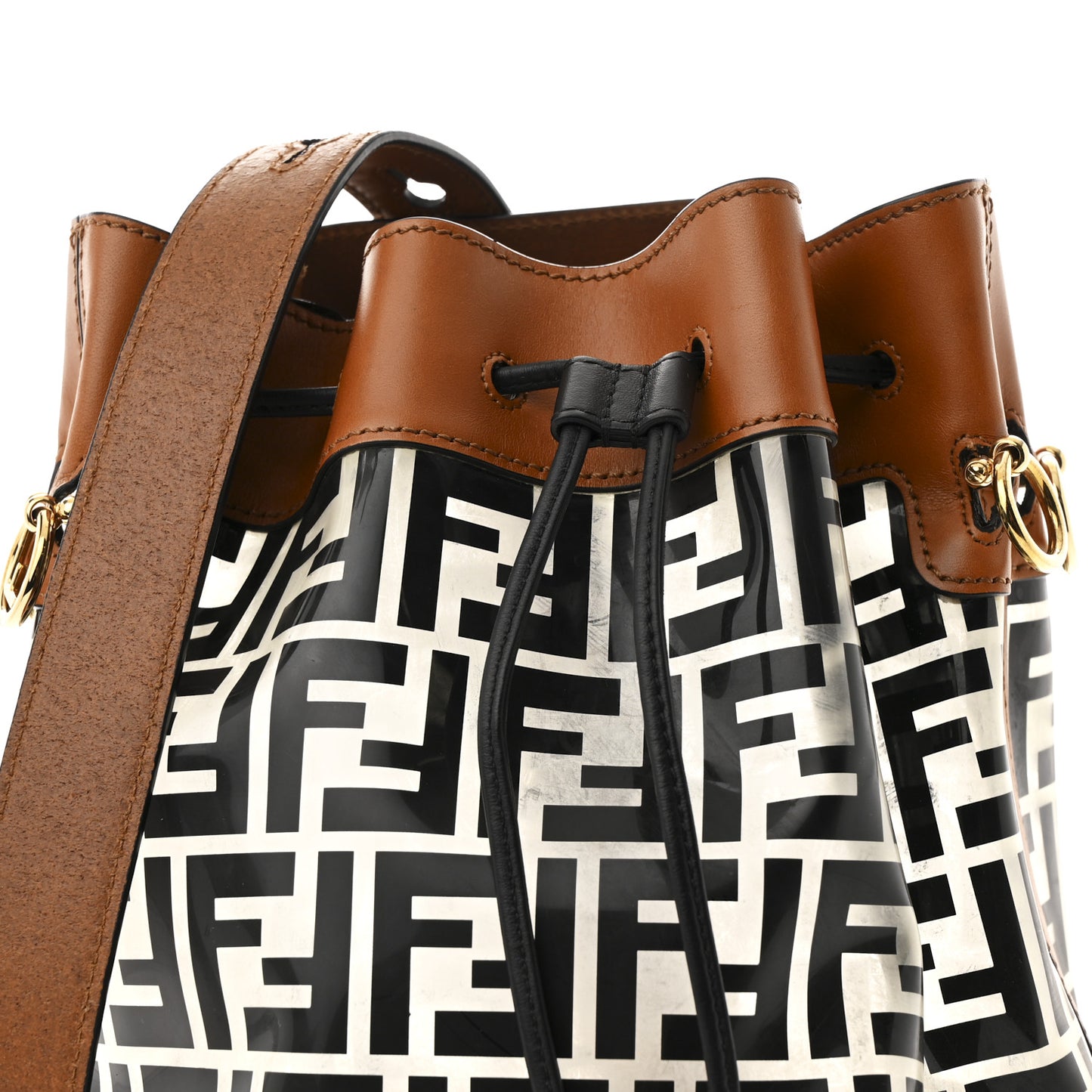 TPU FF Vitello Aura F is Fendi Grande Mon Tresor Bucket Bag Black Cuoio