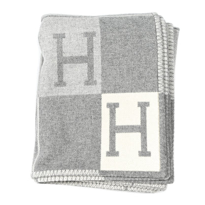 Hermes Wool Cashmere Avalon III Blanket Ecru Gris Clair 1 of 3