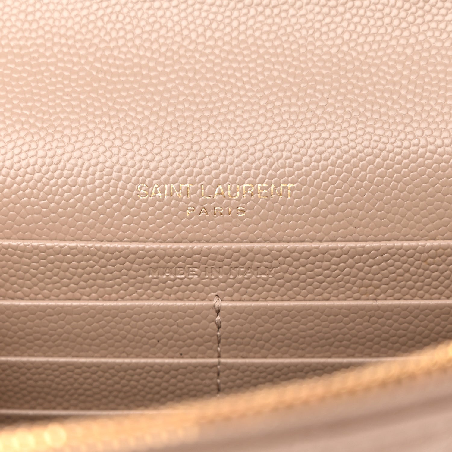 Saint Laurent Grain De Poudre Matelasse Chevron Monogram Envelope Chain Wallet Dark Beige 6 of 13