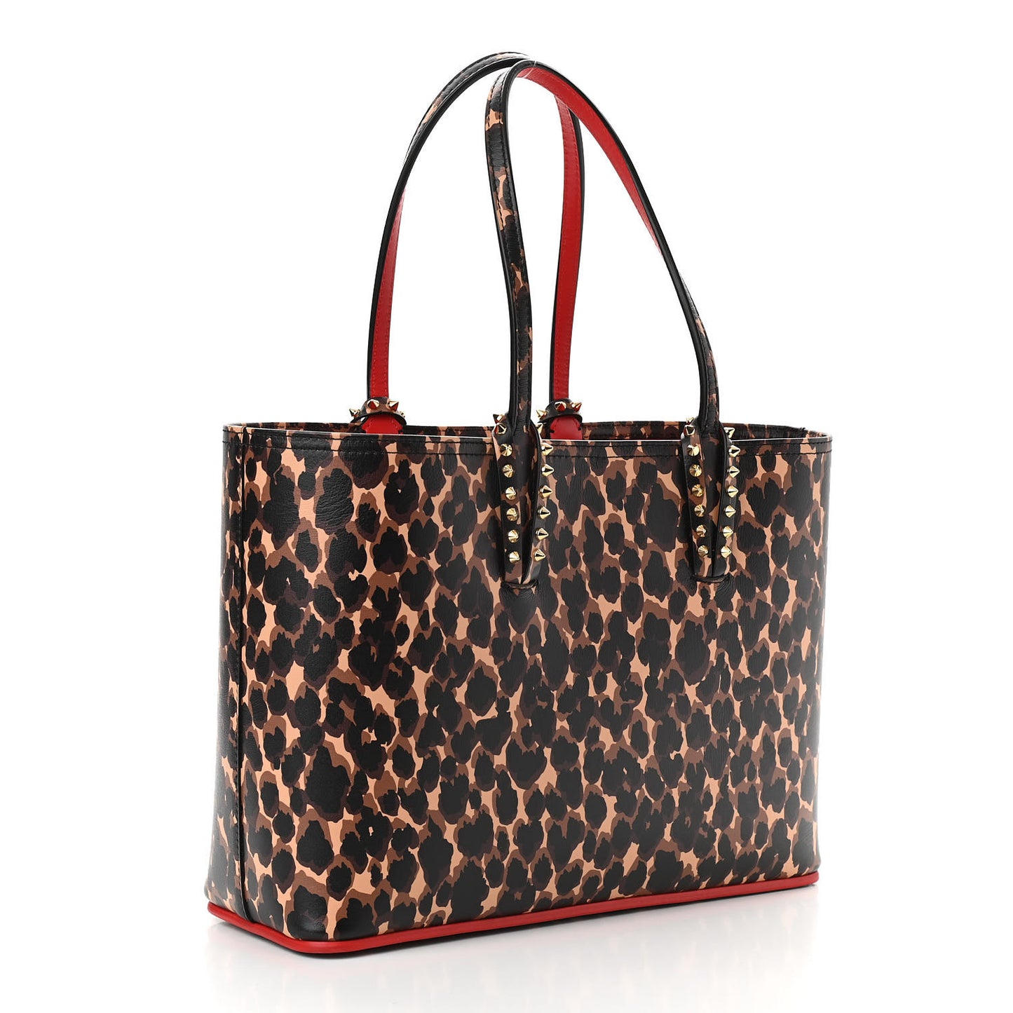 Calfskin Leopard Print Spikes Small East West Cabata Tote Brown