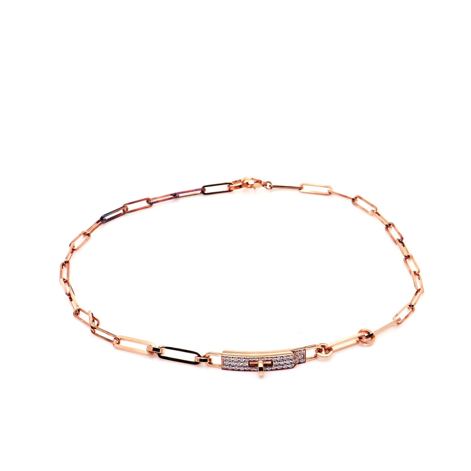 Hermes 18K Rose Gold Diamond Pave Kelly Chaine Choker Necklace 4 of 9