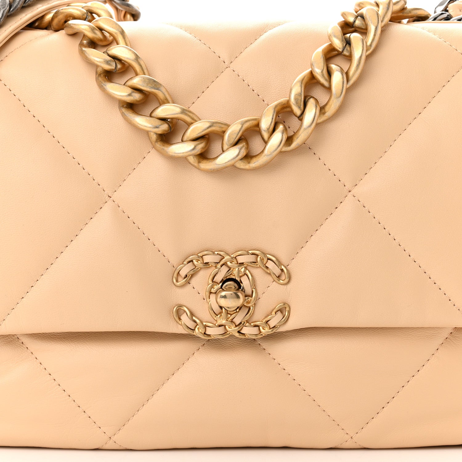 Chanel Goatskin Quilted Large Chanel 19 Flap Beige 8 of 10
