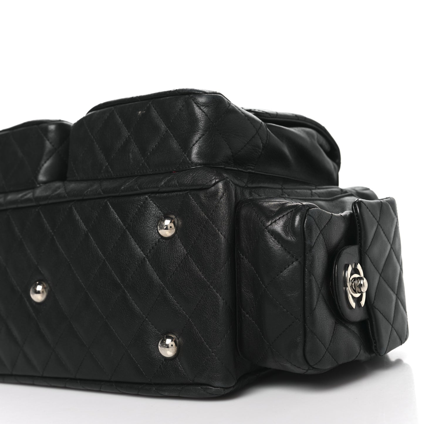 Calfskin Quilted Large Cambon Multipocket Reporter Black White
