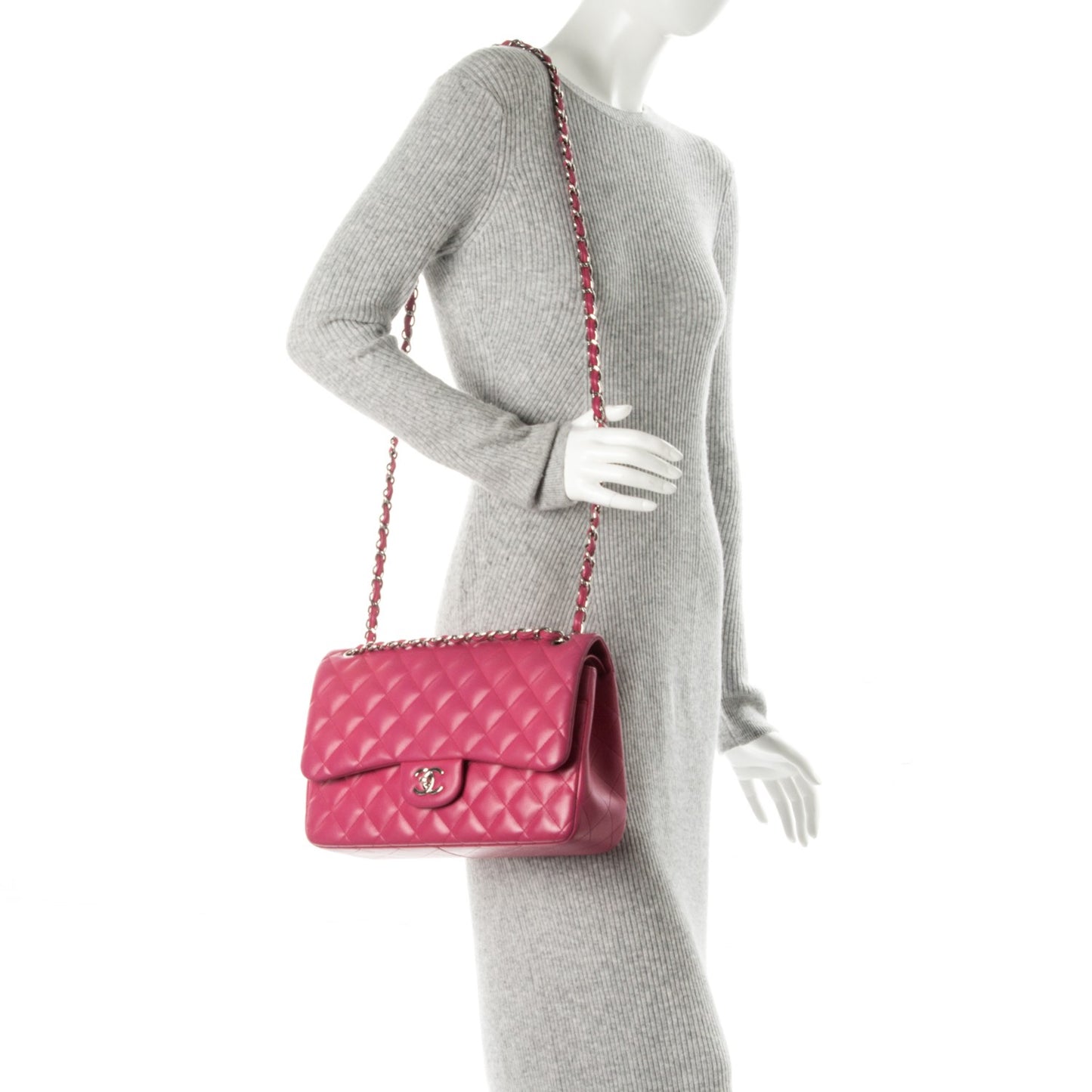 Lambskin Quilted Jumbo Double Flap Dark Pink