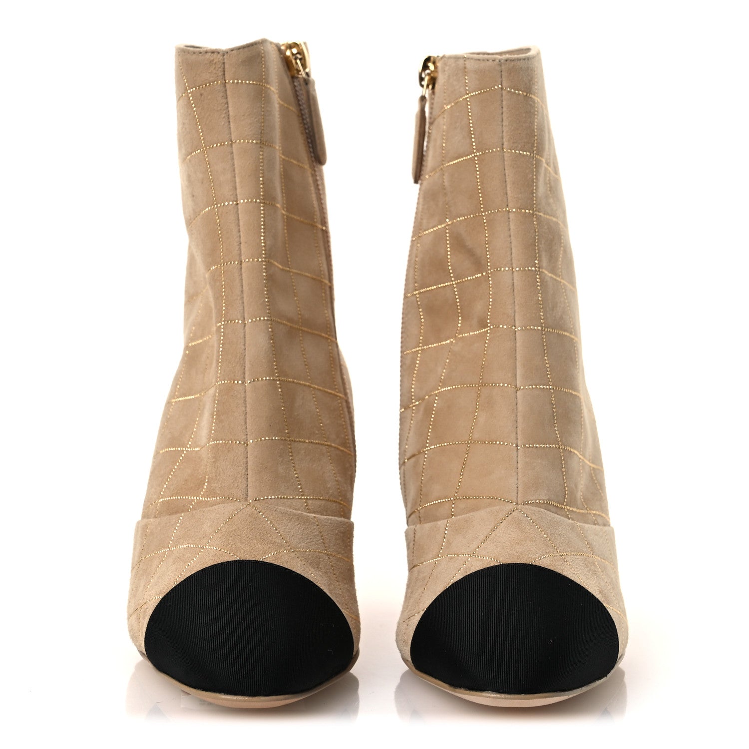 Chanel Suede Goatskin Grosgrain Cap Toe Shorts Boots 37 Beige Golden Black 3 of 12