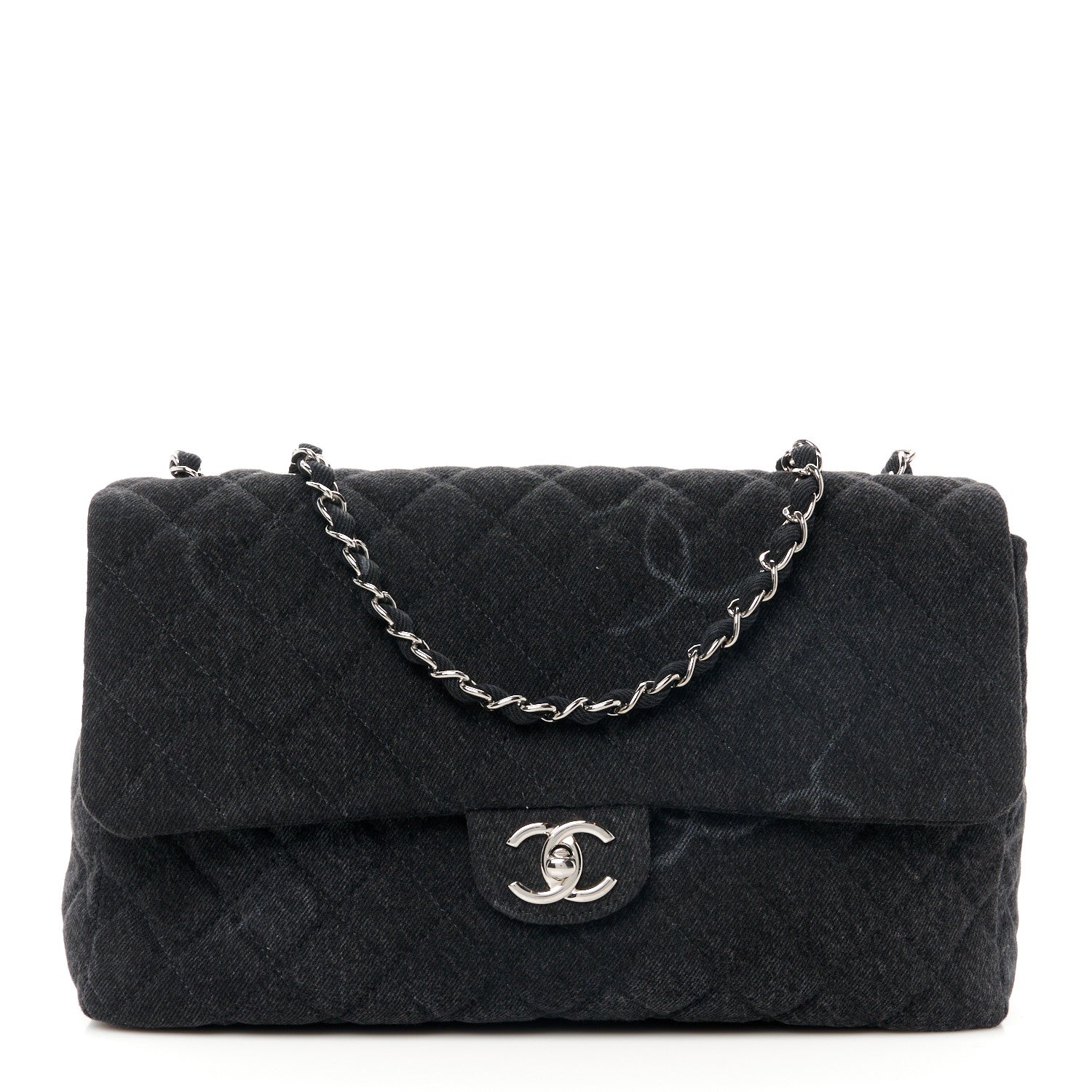 Chanel Denim Quilted CC Print Jumbo Single Flap Black 1 of 11