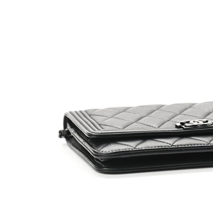 Chanel Lambskin Quilted Boy Wallet On Chain WOC So Black 10 of 11