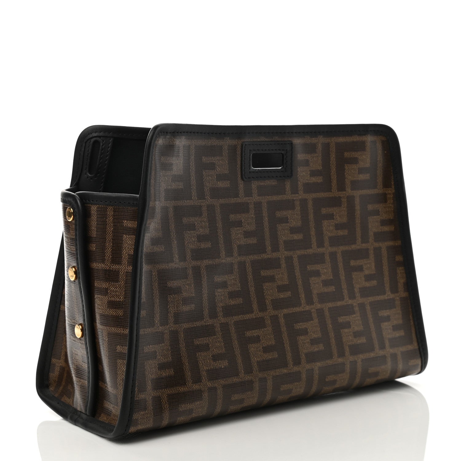 Fendi Glazed Fabric Vitello Century FF 1974 Stamp Patch Mini Peekaboo Defender Cover Mogano Panna Black 4 of 8