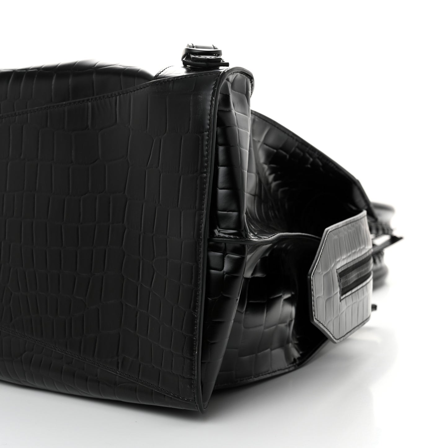 Semi Matte Calfskin Crocodile Embossed Neo Classic Black Hardware Large Top Handle Bag Black