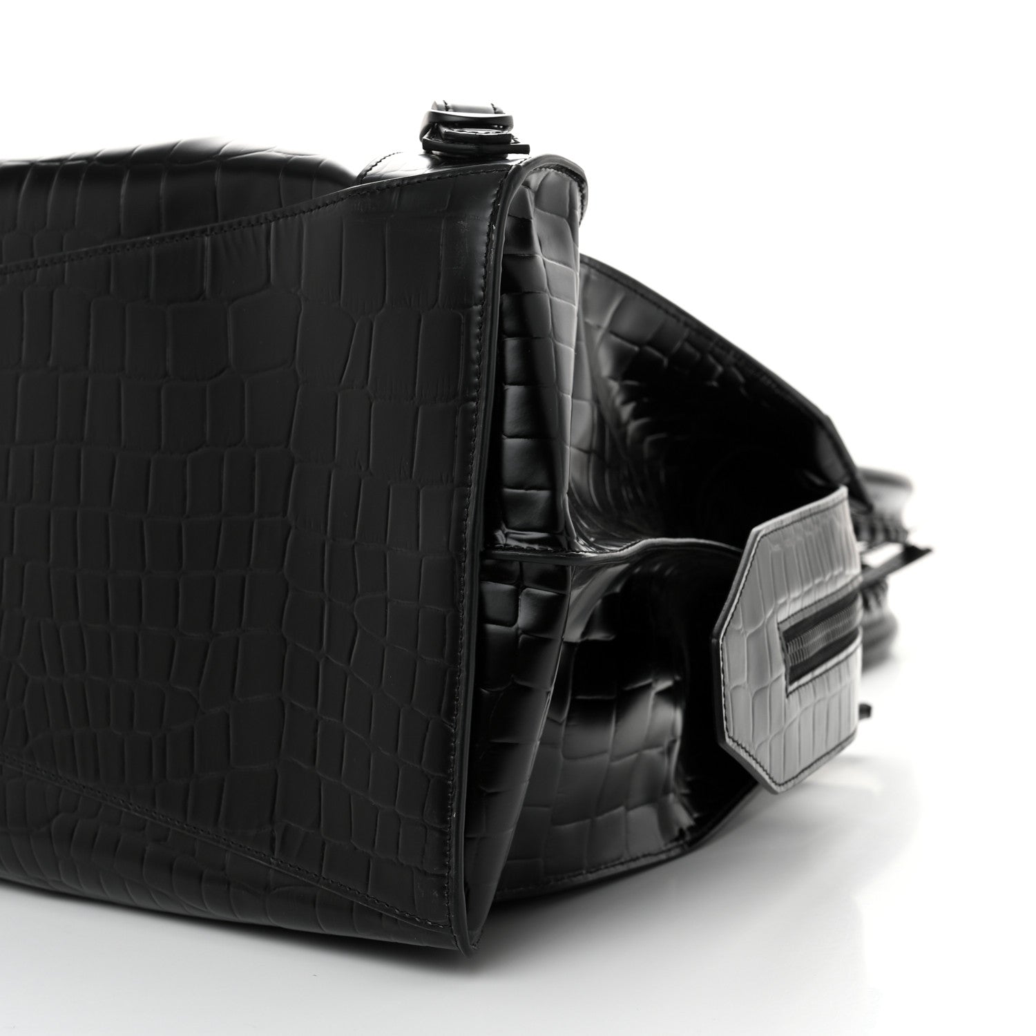 Balenciaga Semi Matte Calfskin Crocodile Embossed Neo Classic Black Hardware Large Top Handle Bag Black 9 of 14