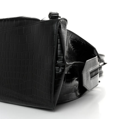 Balenciaga Semi Matte Calfskin Crocodile Embossed Neo Classic Black Hardware Large Top Handle Bag Black 9 of 14