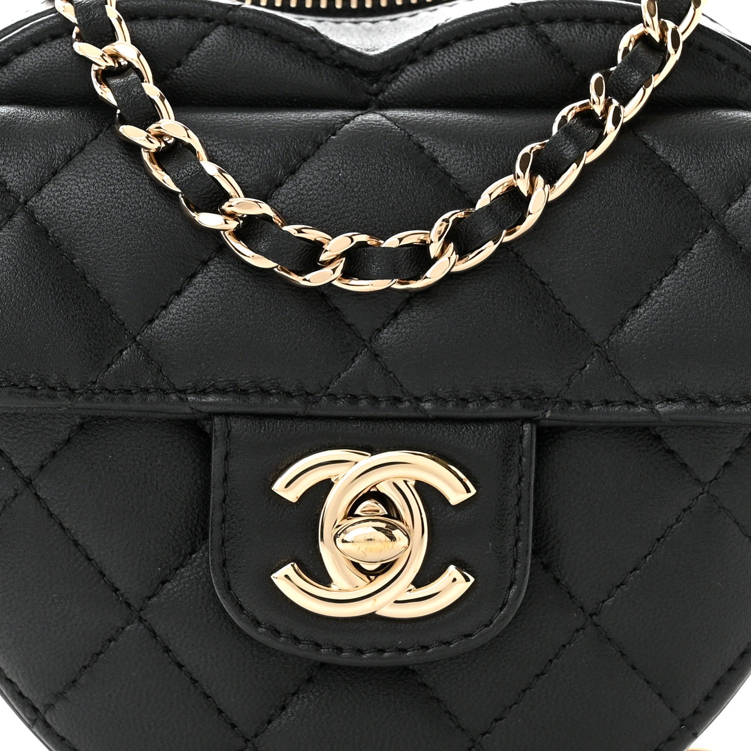 Chanel Lambskin Quilted CC In Love Heart Clutch With Chain Black 8 of 11