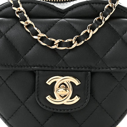 Chanel Lambskin Quilted CC In Love Heart Clutch With Chain Black 8 of 11