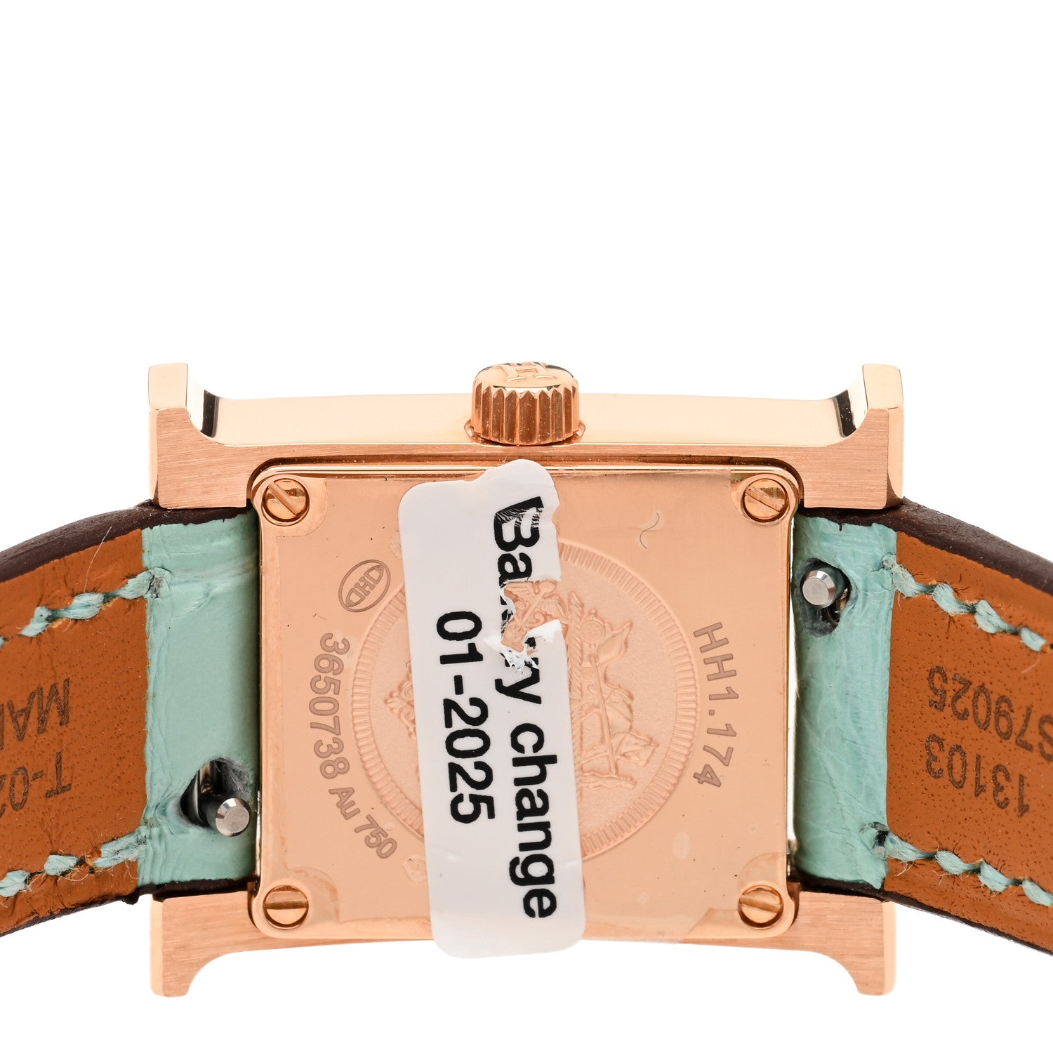 Hermes 18K Rose Gold Alligator Diamond Bezel Amazonite 17.2mm Heure H Hour Quartz Watch Bleu Aqua 4 of 4