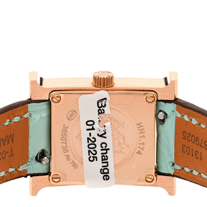 Hermes 18K Rose Gold Alligator Diamond Bezel Amazonite 17.2mm Heure H Hour Quartz Watch Bleu Aqua 4 of 4