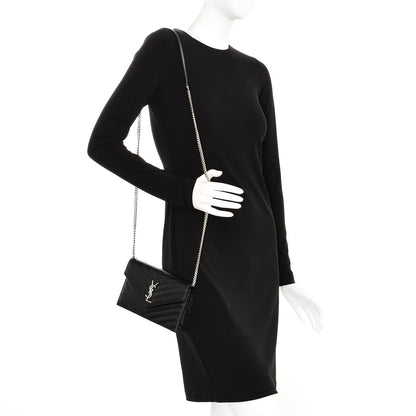 Saint Laurent Grain De Poudre Matelasse Chevron Monogram Envelope Chain Wallet Black 2 of 7