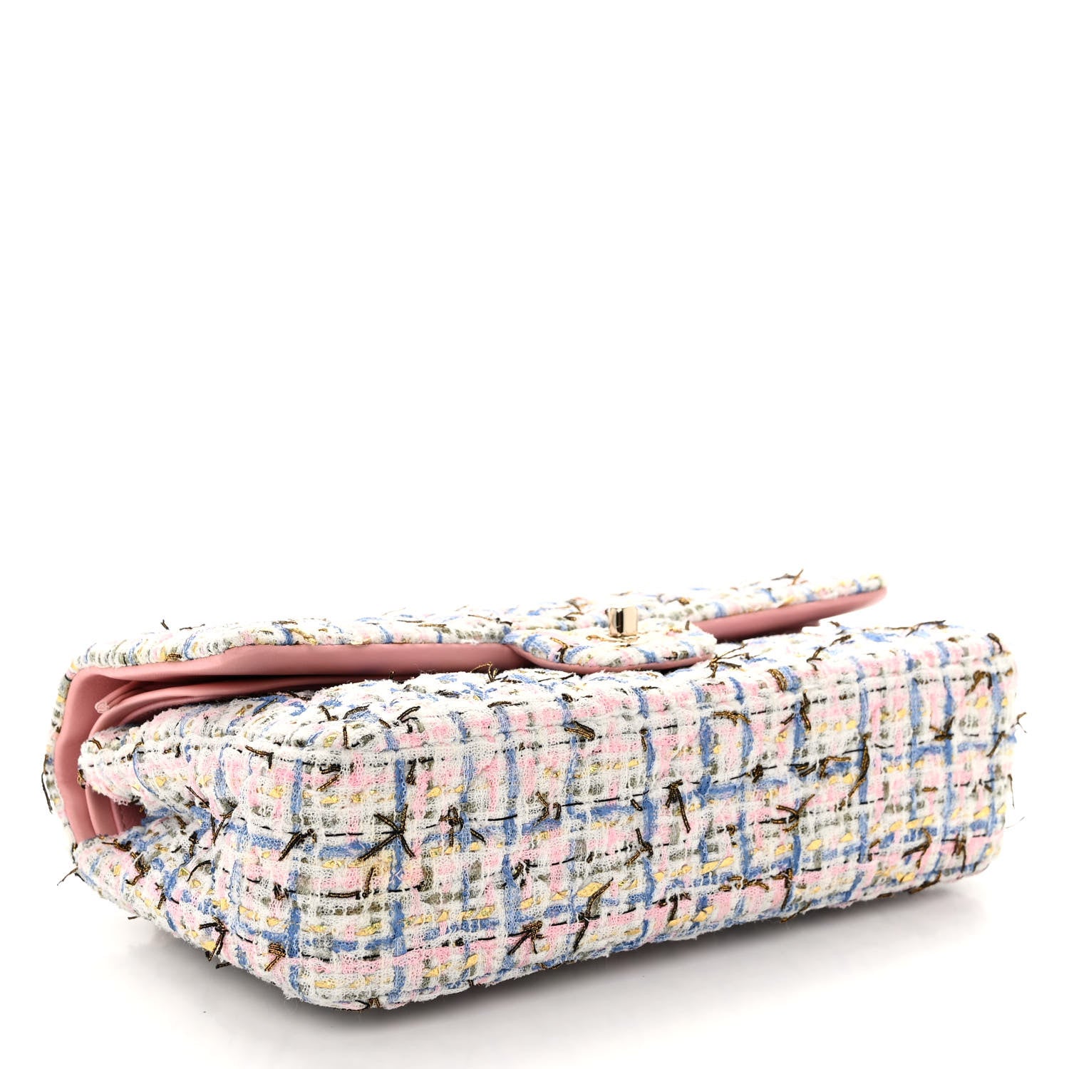 Chanel Tweed Quilted Medium Double Flap Blue Pink Gold White 4 of 11