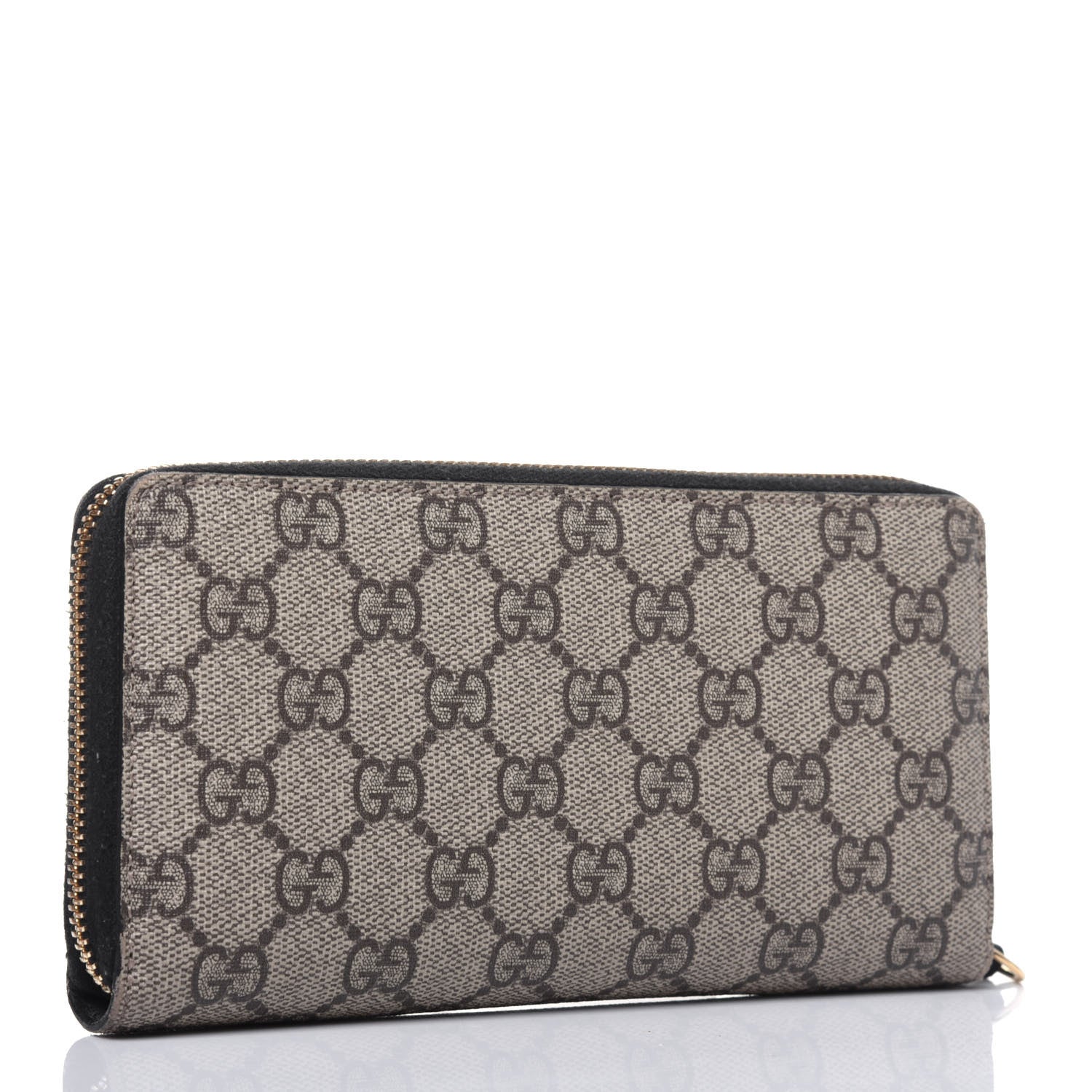 Gucci GG Supreme Monogram Moon Calfskin Zip Around Wallet Beige Ebony Black 3 of 18
