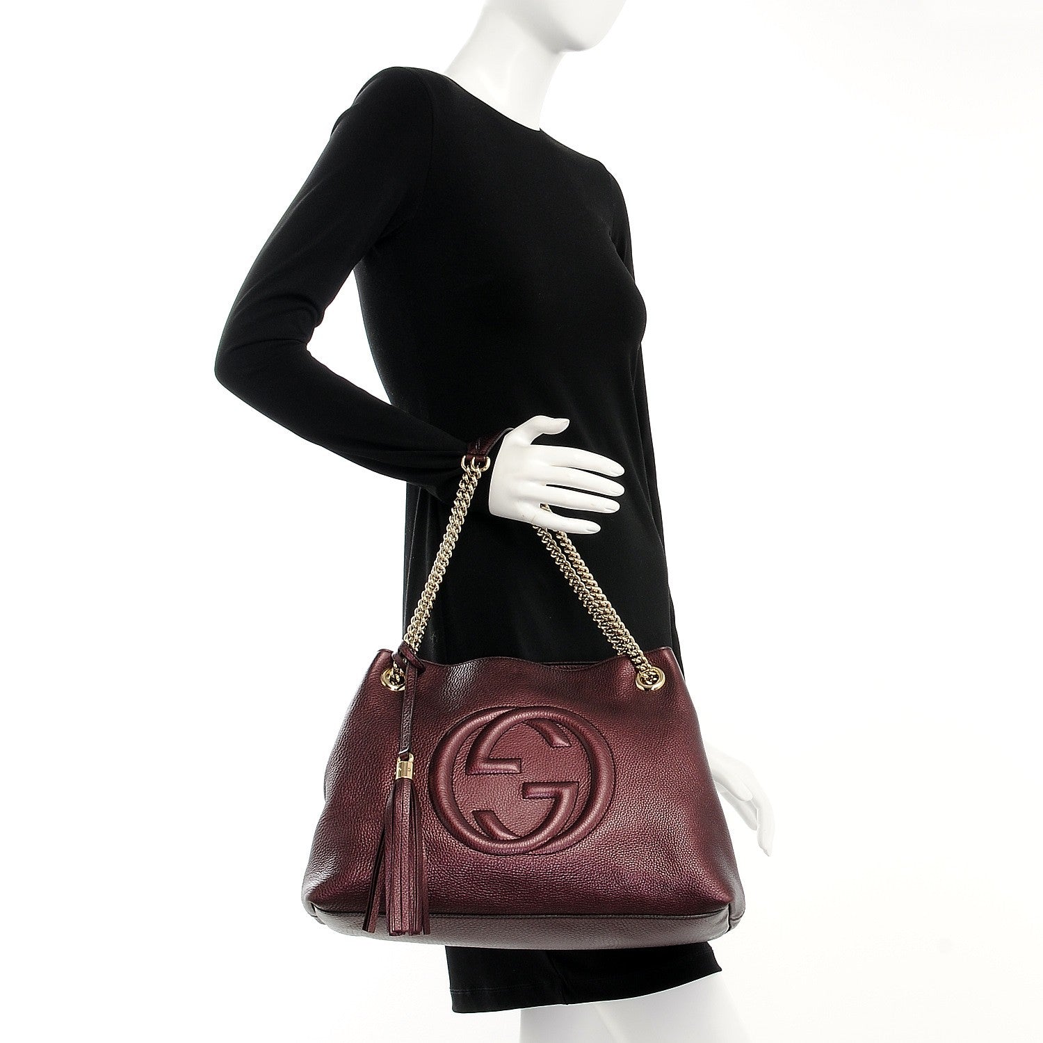 Gucci Metallic Cellarius Calfskin Medium Soho Chain Shoulder Bag Classic Burgundy 2 of 13