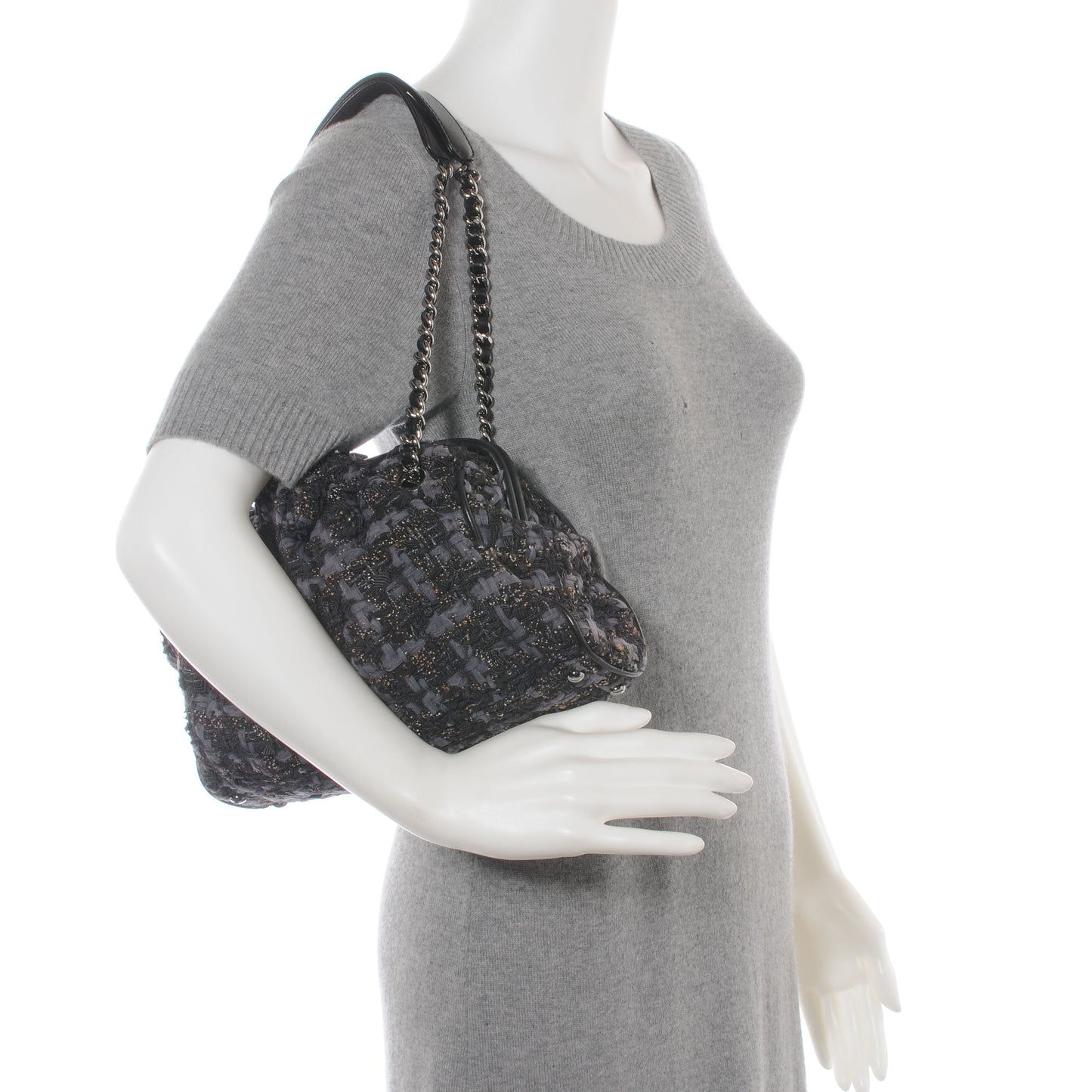 Tweed Paris NY Framed Pleated Pouch Bag Grey